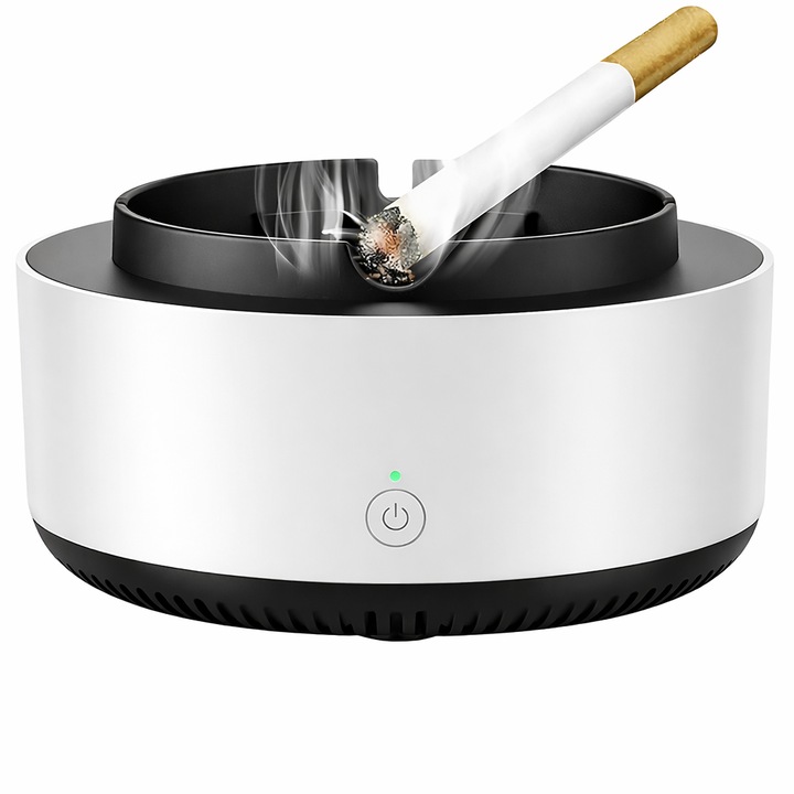 Scrumiera Electrica MRG MAS08, Cu Aspiratie, Purificator de Aer si Odorizant, Elimina Mirosul si Fumul de Tigara Eficient, Cu Baterii