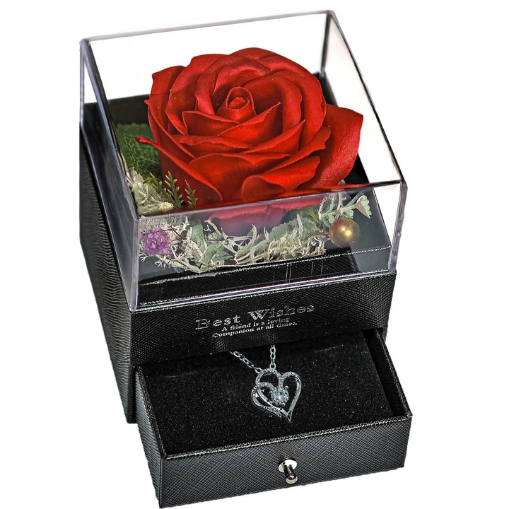 Кутия За Бижута Best Wishes, Ръчно Декорирана, Вечна Роза и Колие