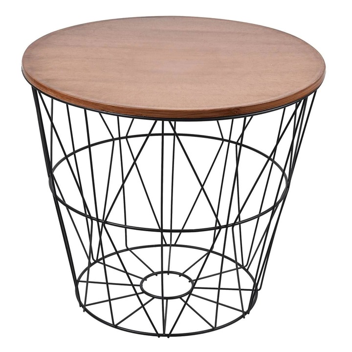 Помощна маса, До 5 кг, Функция за съхранение, Кръгла форма, Желязо, Пластмаса, 40.5x35 см, Черен