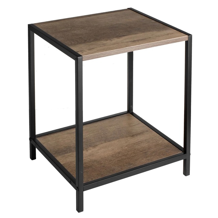 Помощна маса, До 20 кг, Два нива за съхранение, Метал, Дърво, 32x28,5x37 см, Кафяв