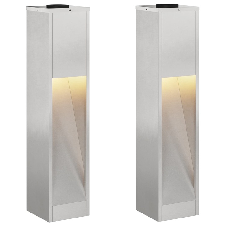 Set Lampa de parcurs LED solar 2 pcs vidaXL, Argintiu Otel inoxidabil