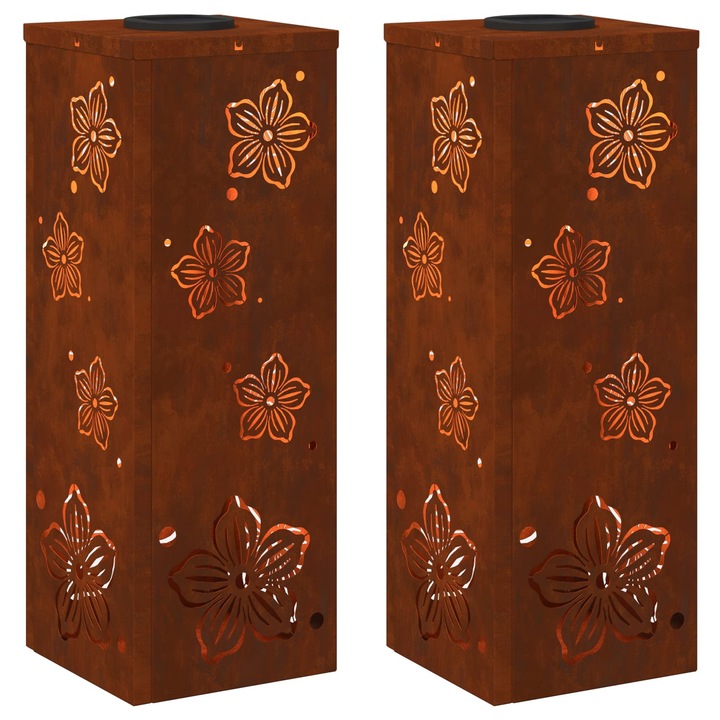 vidaXL Napelemmel működő LED ösvény világítás 2 pcs Rozsdás 879743