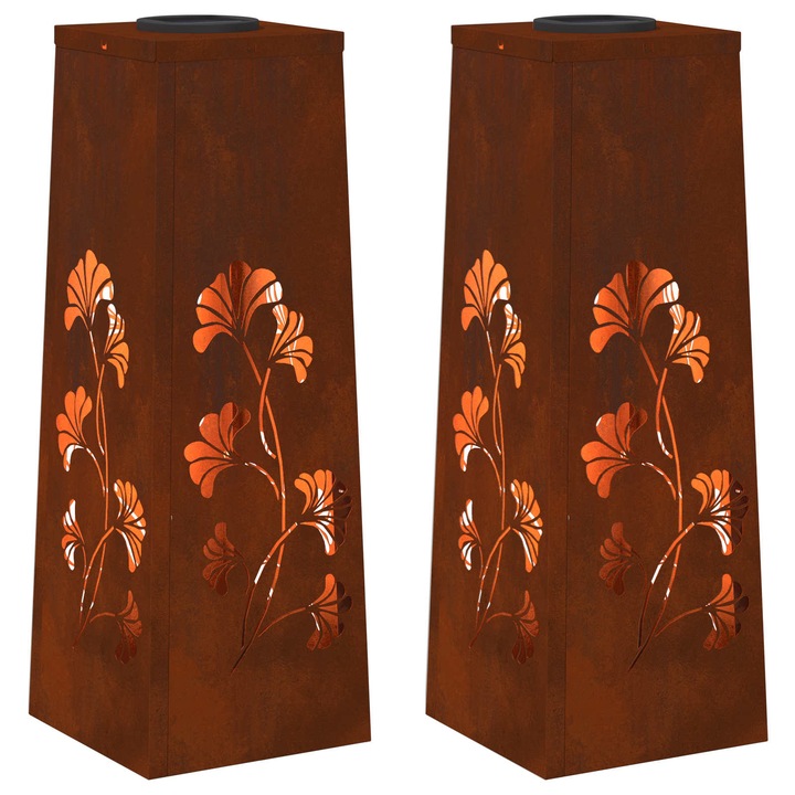 vidaXL Napelemmel működő LED ösvény világítás 2 pcs Rozsdás 879757