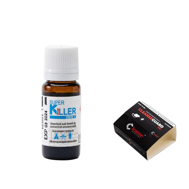 Insecticid concentrat Pasteur SUPER KILLER FORTE T 10ml + set capcane adezive CleanseGuard PRO pentru insecte și rozătoare, negru, 253x101mm