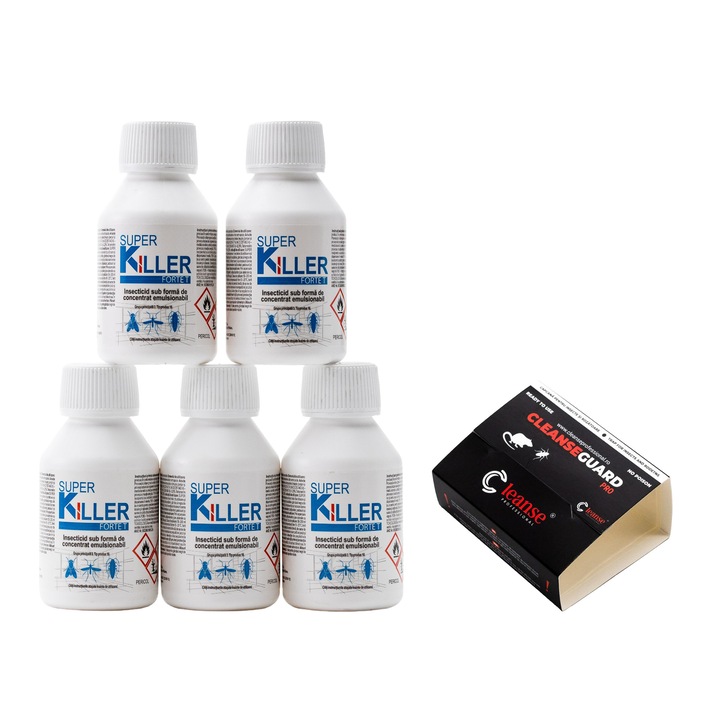 Set insecticid concentrat Pasteur SUPER KILLER FORTE T 100ml și 5 capcane adezive CleanseGuard PRO pentru gândaci și rozătoare