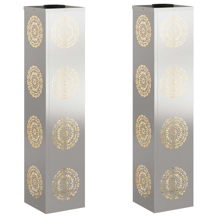 Set Lumina LED Solara pentru Alei 2 pcs vidaXL, Argintiu Otel inoxidabil