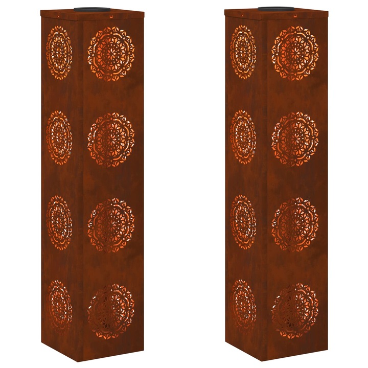 vidaXL Napelemmel működő LED ösvény világítás 2 pcs Rozsdás 879792