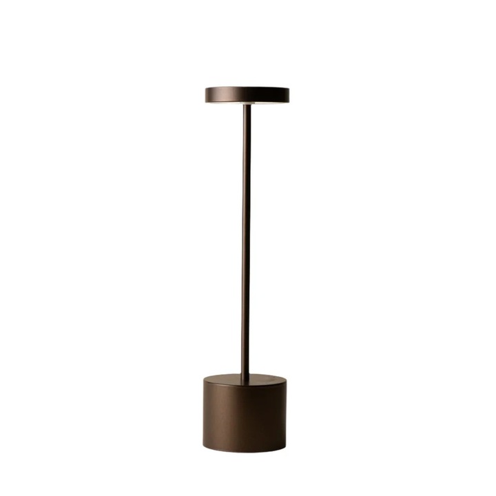 Lampa De Masa LED, Retro Electrica®, CENTRO FARETTI ORIGINAL, Lampa De Masa LED Exterior 10W, IP65 Rezistenta La Apa, Autonomie Pana La 8 Ore, Lumina 3 Culori Cald Neutru Rece, Intensitate Reglabila Touch, Incarcare USB, Design Metalic Modern, Maro Inchis