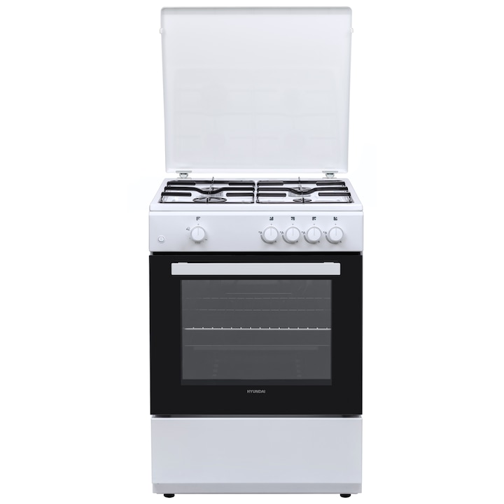 Aragaz Hyundai HCGC25V-72604G/W, 4 arzatoare gaz, cuptor gaz 72l, Capac metalic, siguranta, 60 cm, Negru