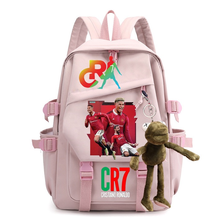 Nyomtatott diák hátizsák, CR7, nagy kapacitású, rózsaszín, C29