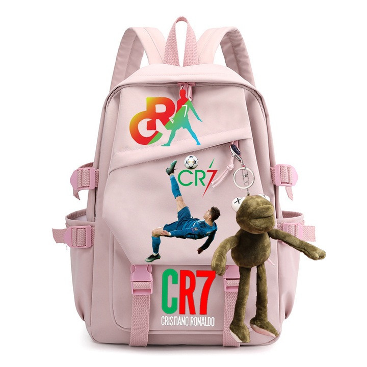 Nyomtatott diák hátizsák, CR7, nagy kapacitású, rózsaszín, C05