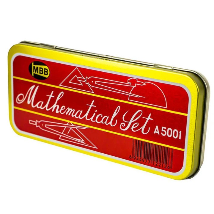 Trusa geometrie metalica 7 piese cu compas