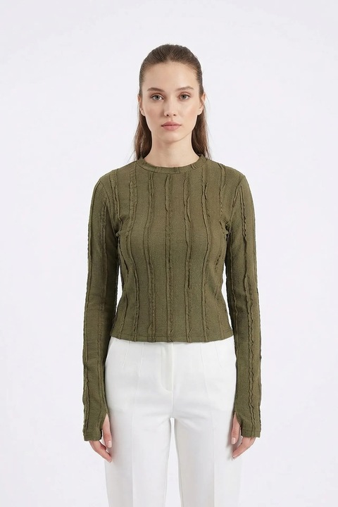 Bluza dama, Big Dart, cu maneca lunga, verde kaki, jerseu