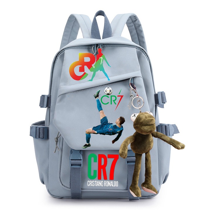 Nyomtatott diák hátizsák, CR7 focilabda, nagy kapacitású, többszínű, szett