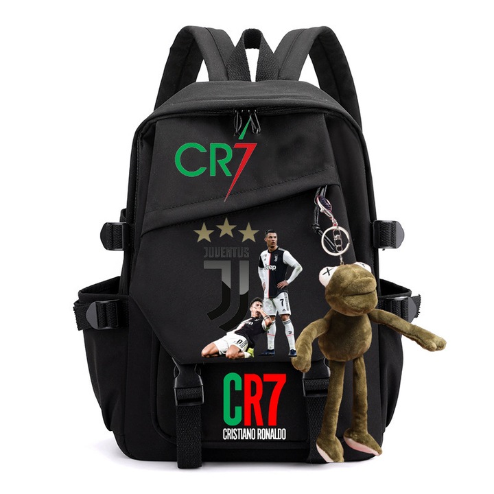 Nyomtatott diákhátizsák, CR7, nagy kapacitású, fekete, C12