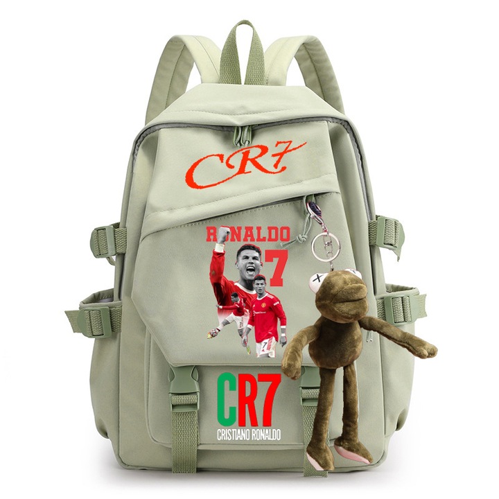 Nyomtatott diák hátizsák, CR7, nagy kapacitású, zöld, C25