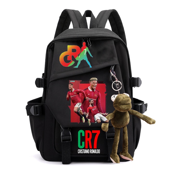 Nyomtatott diák hátizsák, CR7 focilabda, nagy kapacitású, többszínű, C26