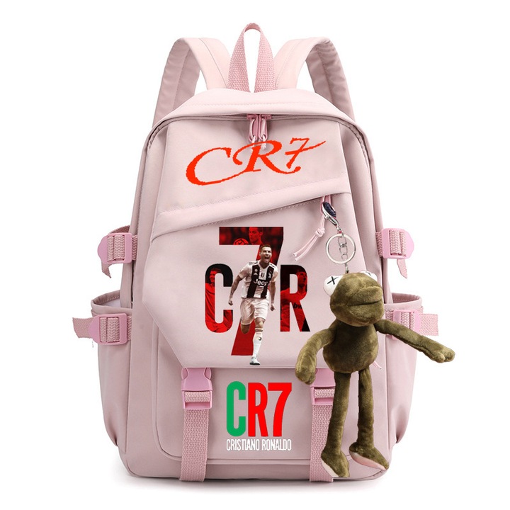 Nyomtatott diák hátizsák, CR7 modell, nagy kapacitású, rózsaszín, C19