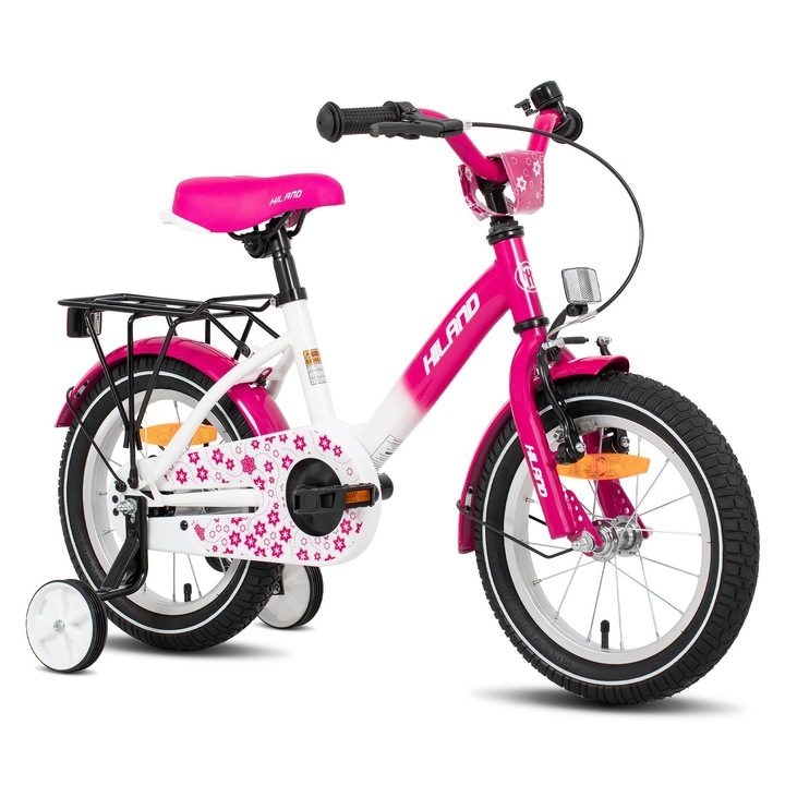 Bicicleta copii JOYSTAR 12 inch pentru copii 2-4 ani, roti ajutatoare, frana de mana si pe butuc, roz