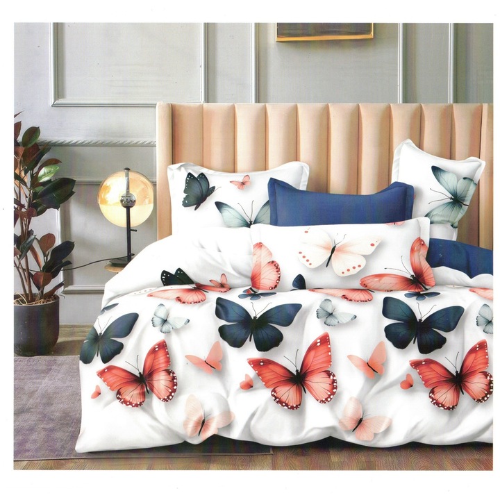 Lenjerie de Pat Finet Premium, 6 Piese, Design Fluturi Multicolori