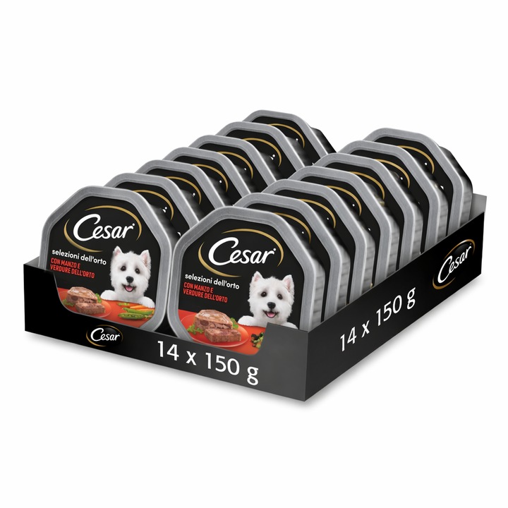 Cesar nedves kutyaeledel, marha és zöldség, 14x150g