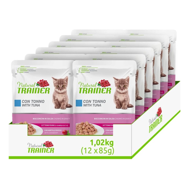 Hrana umeda pentru pisici Natural Trainer, Ton, 12 x 85 g
