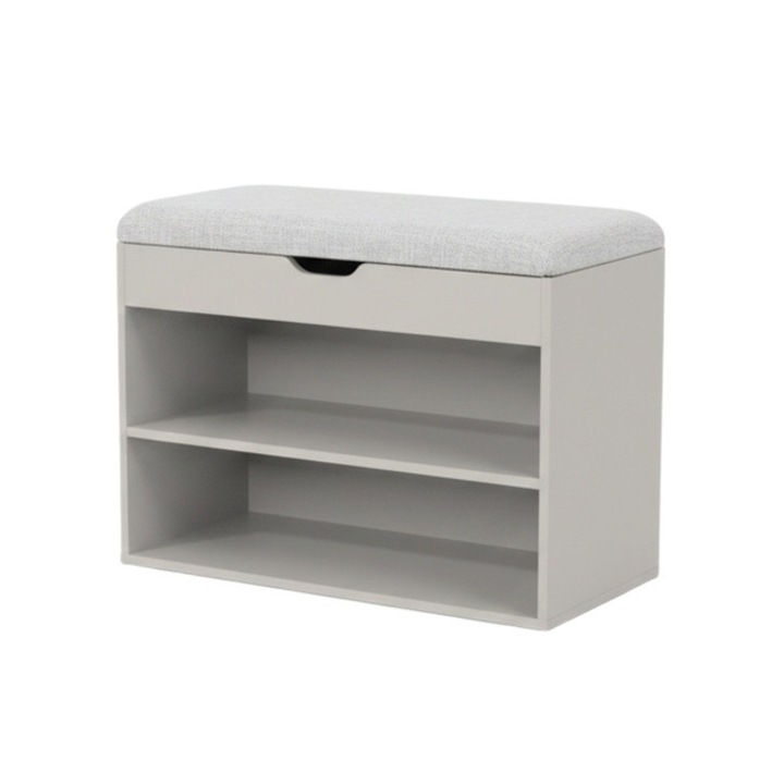 Dulap pentru pantofi cu loc de sezut LEVA, 60 x 30 x 47 cm, gri deschis - gri deschis