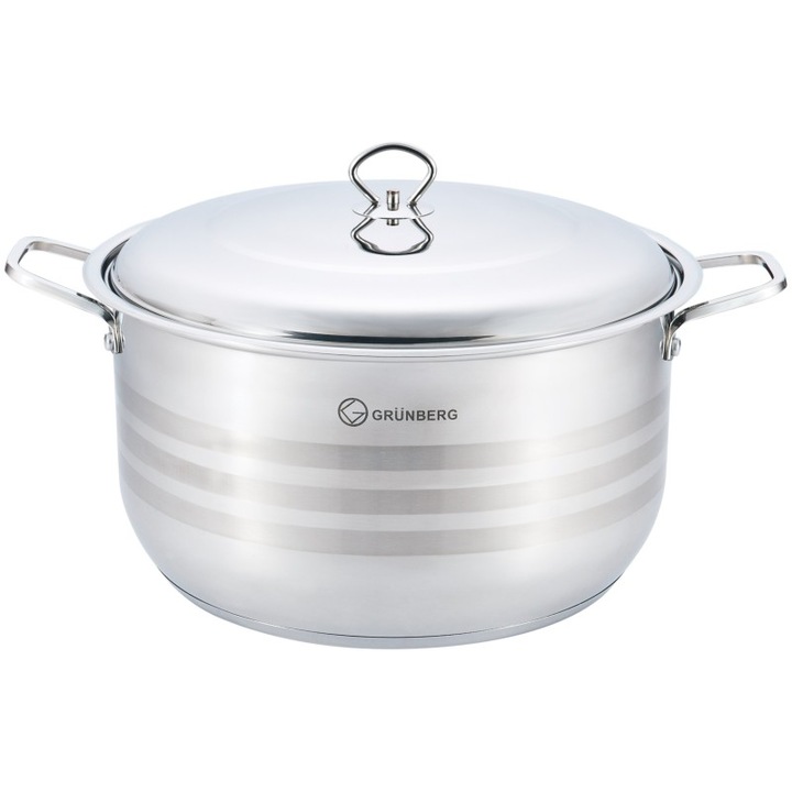 Cratita inalta, profesionala, cu manere groase nituite, cu capac din inox, 36 cm, 20 l, Grunberg GR8136