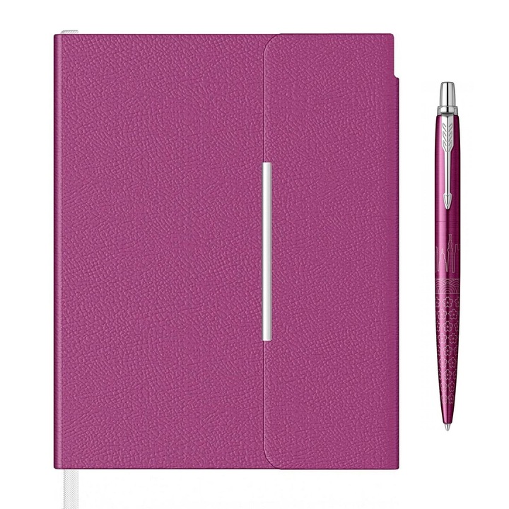 Set pix Parker Jotter Global Icons Tokyo cu agenda B6, inox, roz, inchidere magnetica