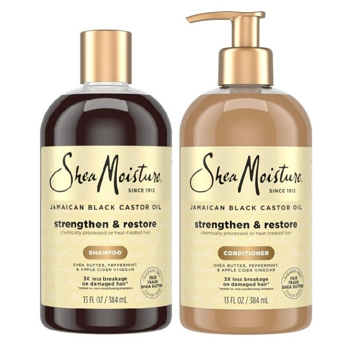 Set Sampon si Balsam Shea Moisture, Jamaican Black Castor Oil, 384 ml fiecare, pentru par vopsit, fortifiant, hidratant