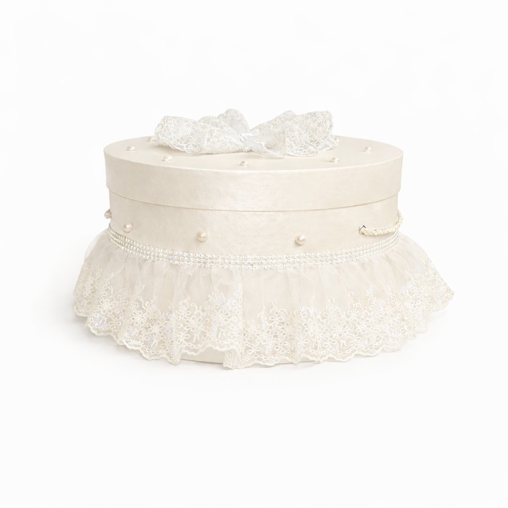 Trusou botez+set baita in cutie rotunda - auriu