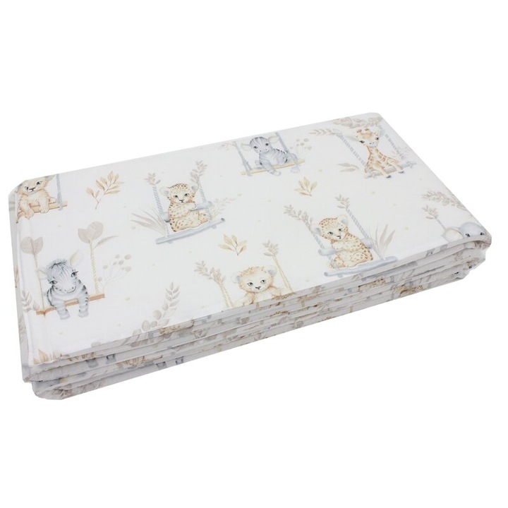 Set 2 aparatori, bumbac, Animalute pe leagan, crem, 120x60 cm