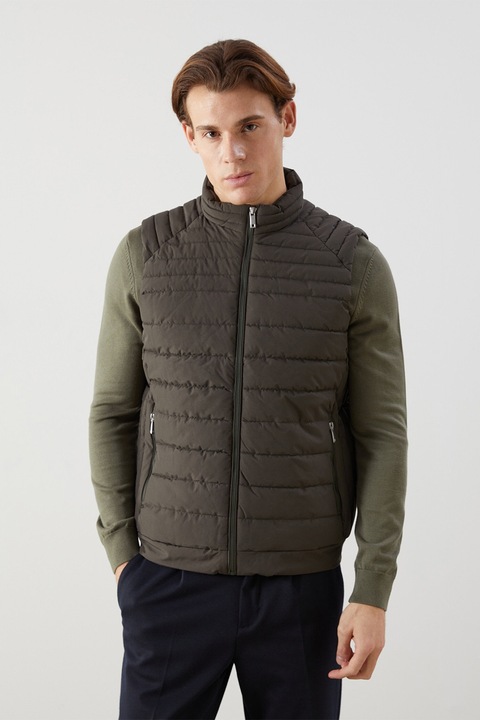 LC WAIKIKI, Vesta matlasata cu buzunare cu fermoar, Grej, L