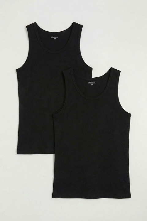 LC WAIKIKI, Set de top-uri din bumbac - 2 piese, Negru