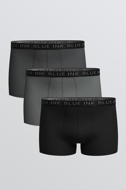 LC WAIKIKI, Set de boxeri cu banda cu text in talie - 3 perechi, Negru stins, Gri inchis, 2XL