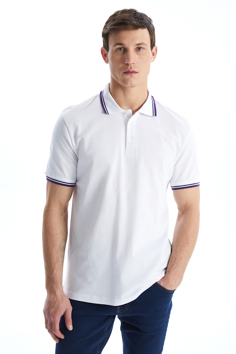 LC WAIKIKI, Tricou regular fit cu fenta cu nasturi, Alb, XL