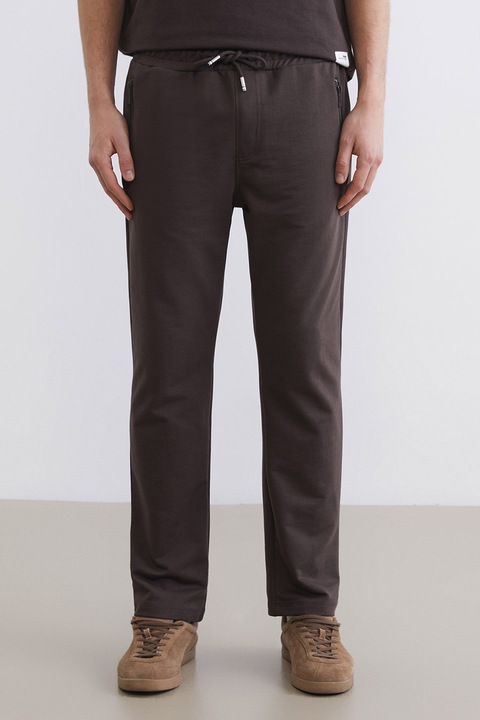 LC WAIKIKI, Pantaloni de trening cu snur de ajustare si buzunare cu fermoar, Maro pamantiu, S