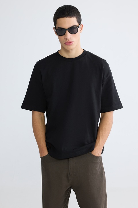 LC WAIKIKI, Tricou lejer din bumbac, Negru, M