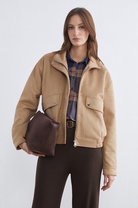 LC WAIKIKI, Jacheta din piele intoarsa ecologica Studio, Maro camel