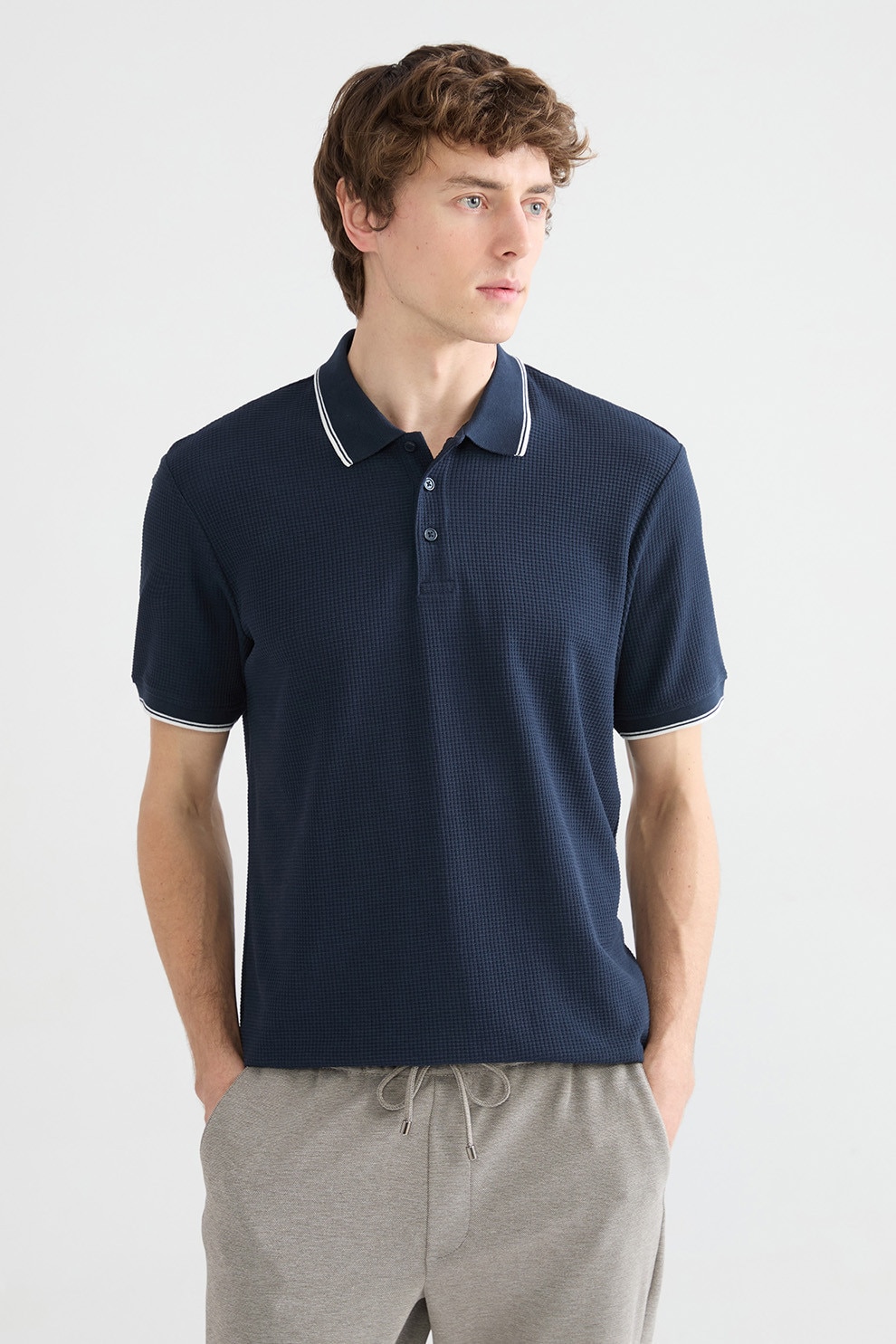 LC WAIKIKI, Tricou polo si benzi contrastante, Bleumarin, M