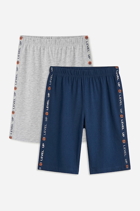 LC WAIKIKI, Set de pantaloni scurti de pijama cu benzi contrastante - 2 perechi, Gri deschis/Bleumarin