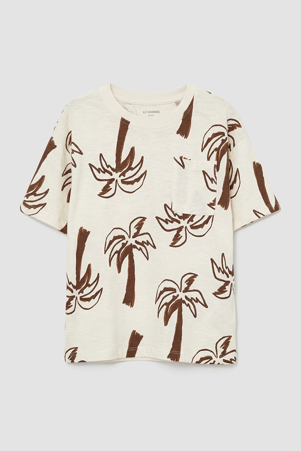 LC WAIKIKI, Tricou de bumbac cu buzunar pe piept, Crem, Maro pamantiu, 110-116 CM