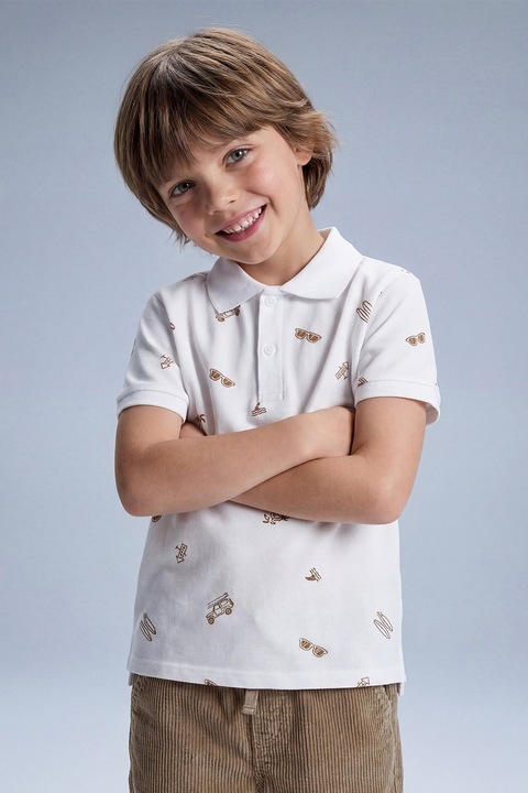 LC WAIKIKI, Tricou cu guler polo si imprimeu, Alb optic, 116-122 CM