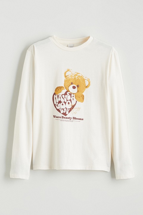 LC WAIKIKI, Bluza din bumbac cu imprimeu, Alb fildes, 122-128 CM