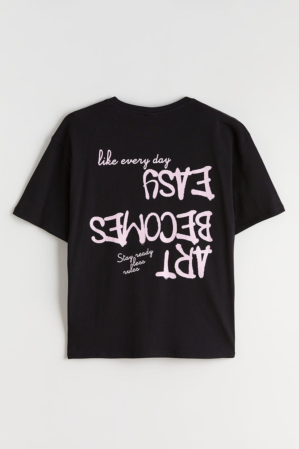 LC WAIKIKI, Tricou din bumbac cu imprimeu text pe partea din spate, Negru, Lila, 158-164 CM