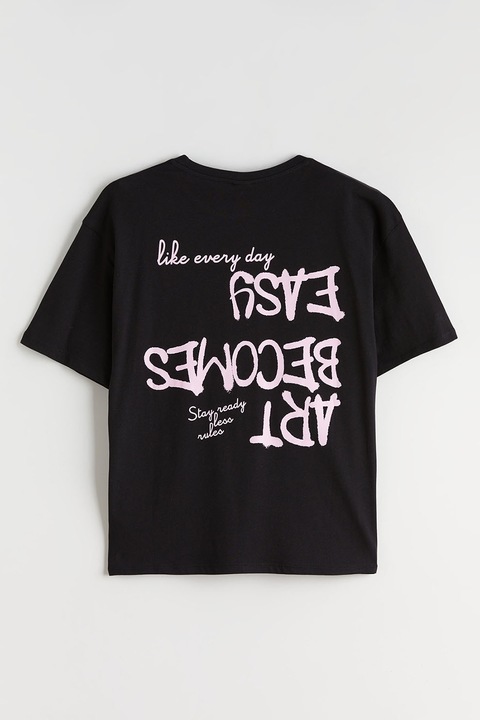 LC WAIKIKI, Tricou din bumbac cu imprimeu text pe partea din spate, Negru, Lila, 152-158 CM