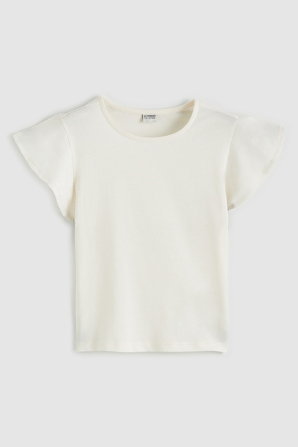 LC WAIKIKI, Tricou din bumbac cu maneci evazate, Crem, 158-164 CM