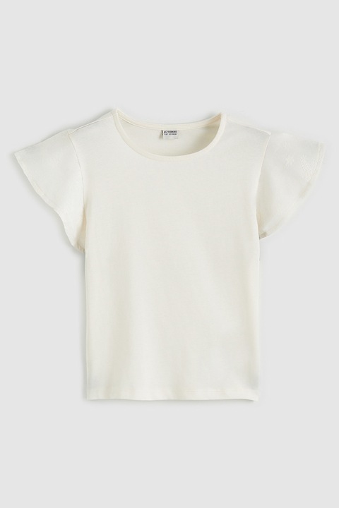 LC WAIKIKI, Tricou din bumbac cu maneci evazate, Crem