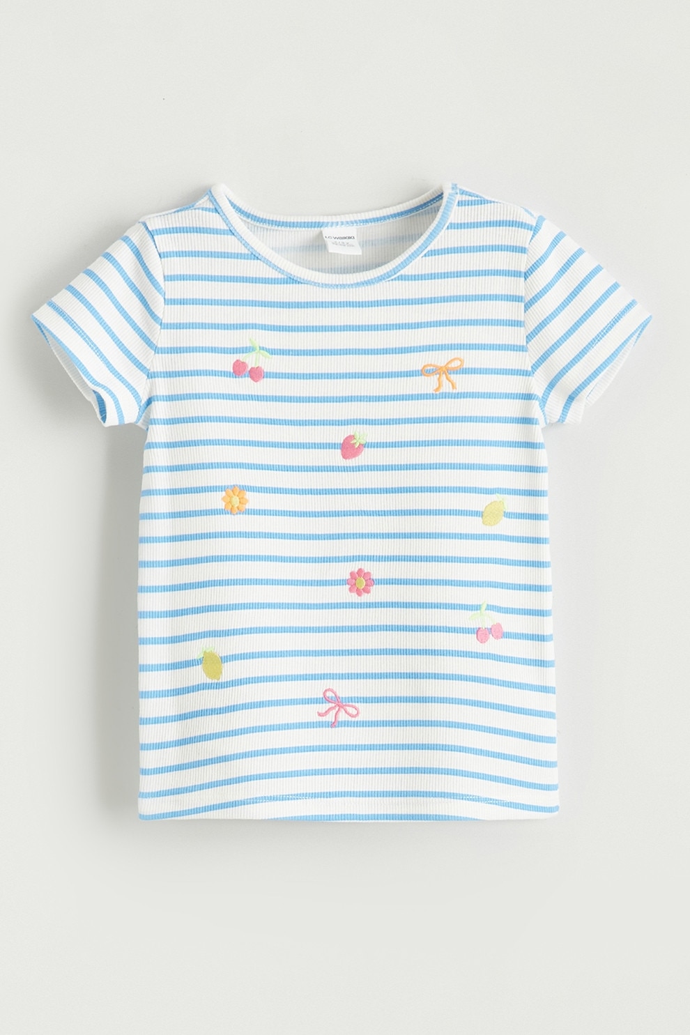 LC WAIKIKI, Tricou din amestec de bumbac cu model in dungi, Albastru pastel, 104-110 CM