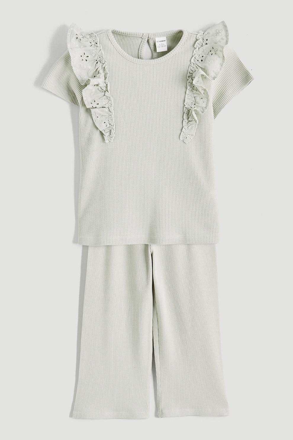 LC WAIKIKI, Set de tricou si pantaloni din bumbac, Verde pal, 110-116 CM